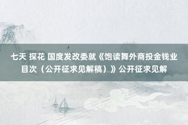 七天 探花 国度发改委就《饱读舞外商投金钱业目次（公开征求见解稿）》公开征求见解