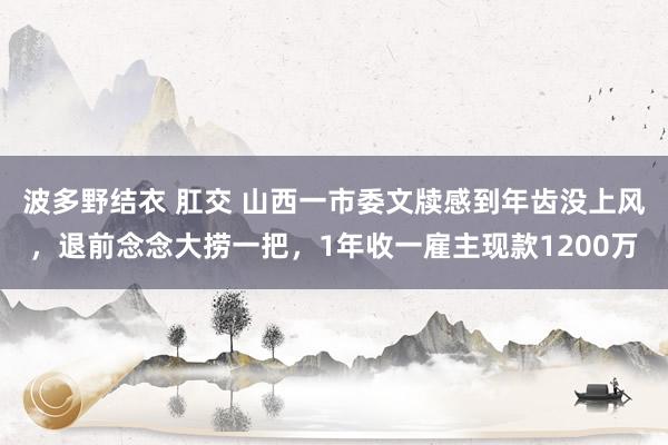 波多野结衣 肛交 山西一市委文牍感到年齿没上风，退前念念大捞一把，1年收一雇主现款1200万