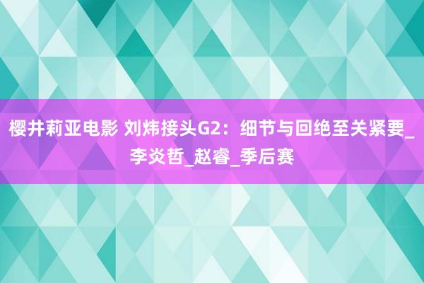 樱井莉亚电影 刘炜接头G2：细节与回绝至关紧要_李炎哲_赵睿_季后赛