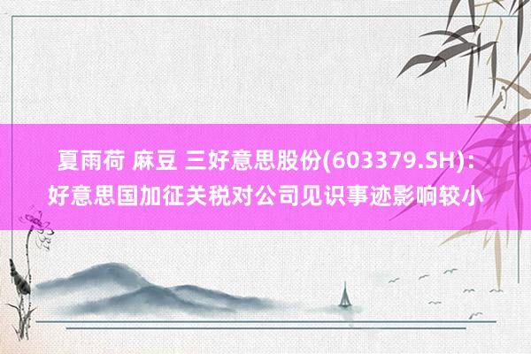 夏雨荷 麻豆 三好意思股份(603379.SH)：好意思国加征关税对公司见识事迹影响较小