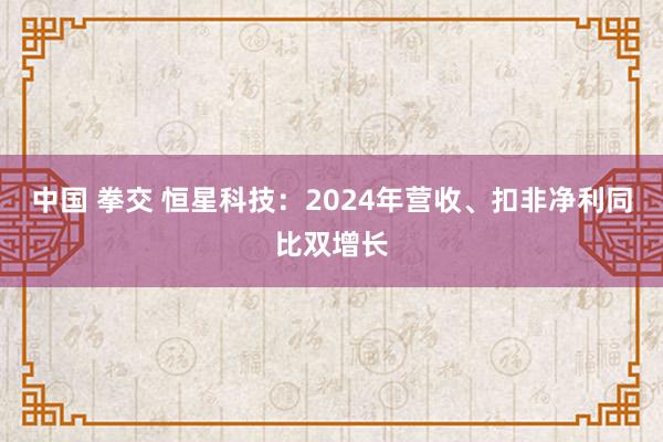 中国 拳交 恒星科技：2024年营收、扣非净利同比双增长